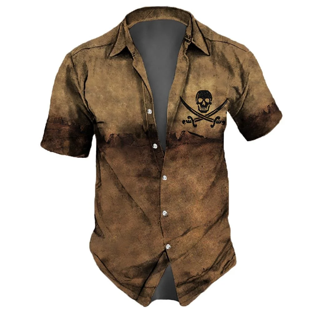 Top Trends: Skull Men's Summer Casual Shirts Hawaiian Lapel Streetwear Vintage For Street Short Sleeve Top Party Vacation Wansheng Festival Shoppable Styles