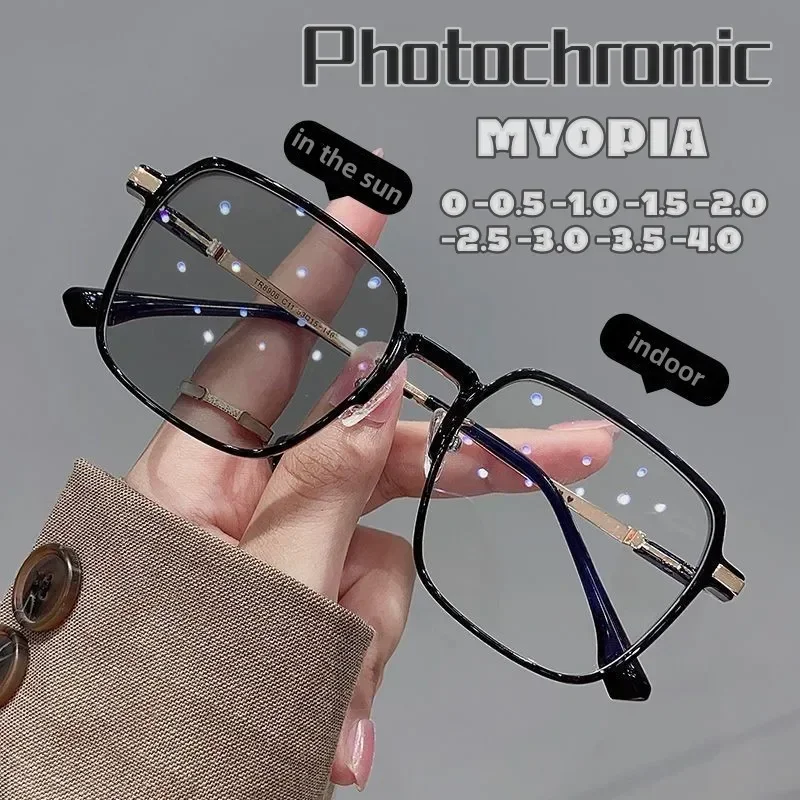 Top Trends: New Style Photochromic Myopia Glasses Men Women Color Changing Eyeglasses Anti UV Sunglasses Luxury Short-sighted Eyewear 0~-6.0 Shoppable Styles