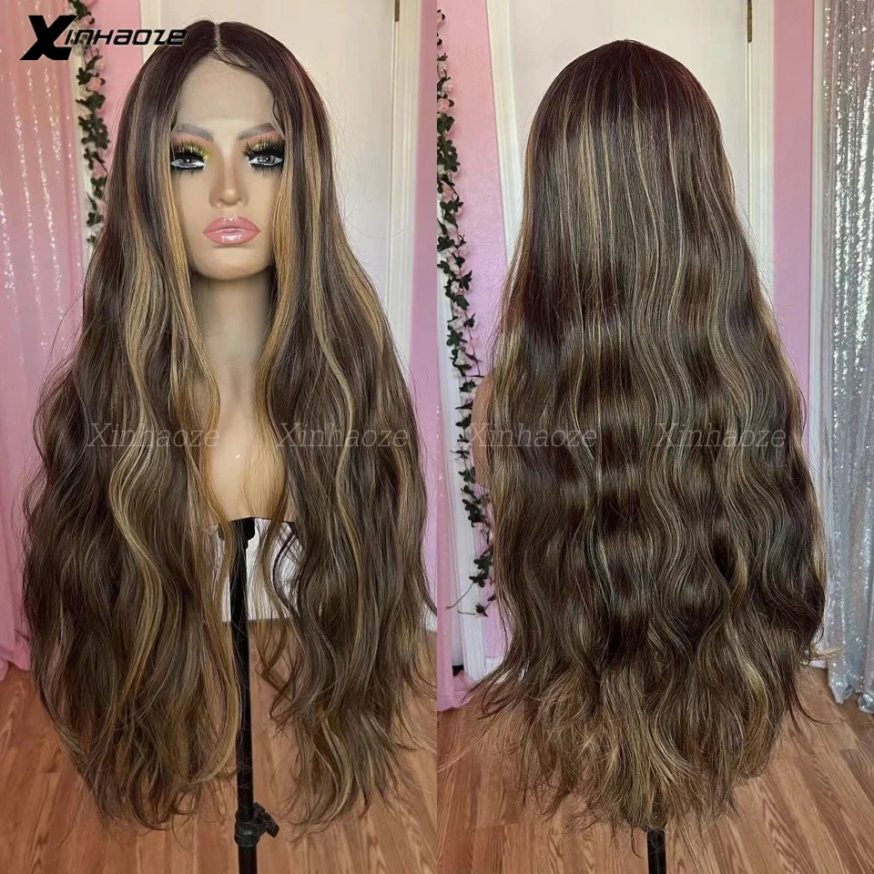 Top Trends: Highlights Natural Wave Wig Glueless 13x6 Lace Front Wig Brown Wig With Blonde Stripe 5x5 Silk Top Human Hair Wigs For Women Shoppable Styles