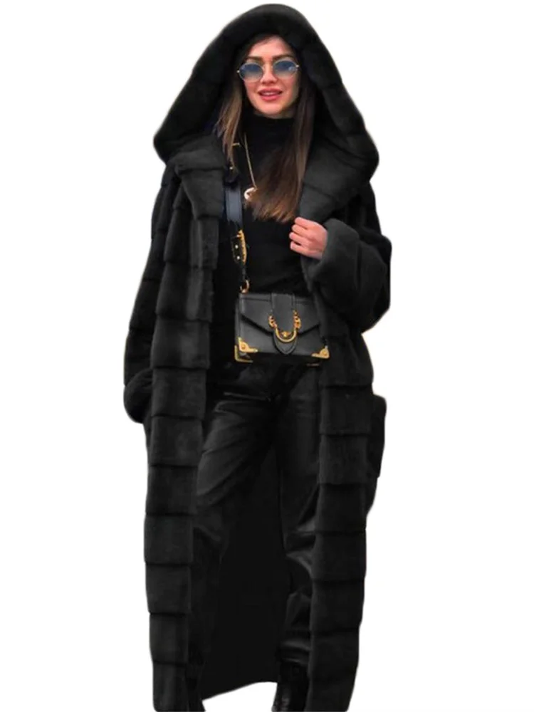 Top Trends: Coat Women Black S-5XL Long Thick Warmth Hooded Mink Fur Jacket 2022 Autumn Winter New Fashion Pink Streetwear Overcoat Clothing Shoppable Styles