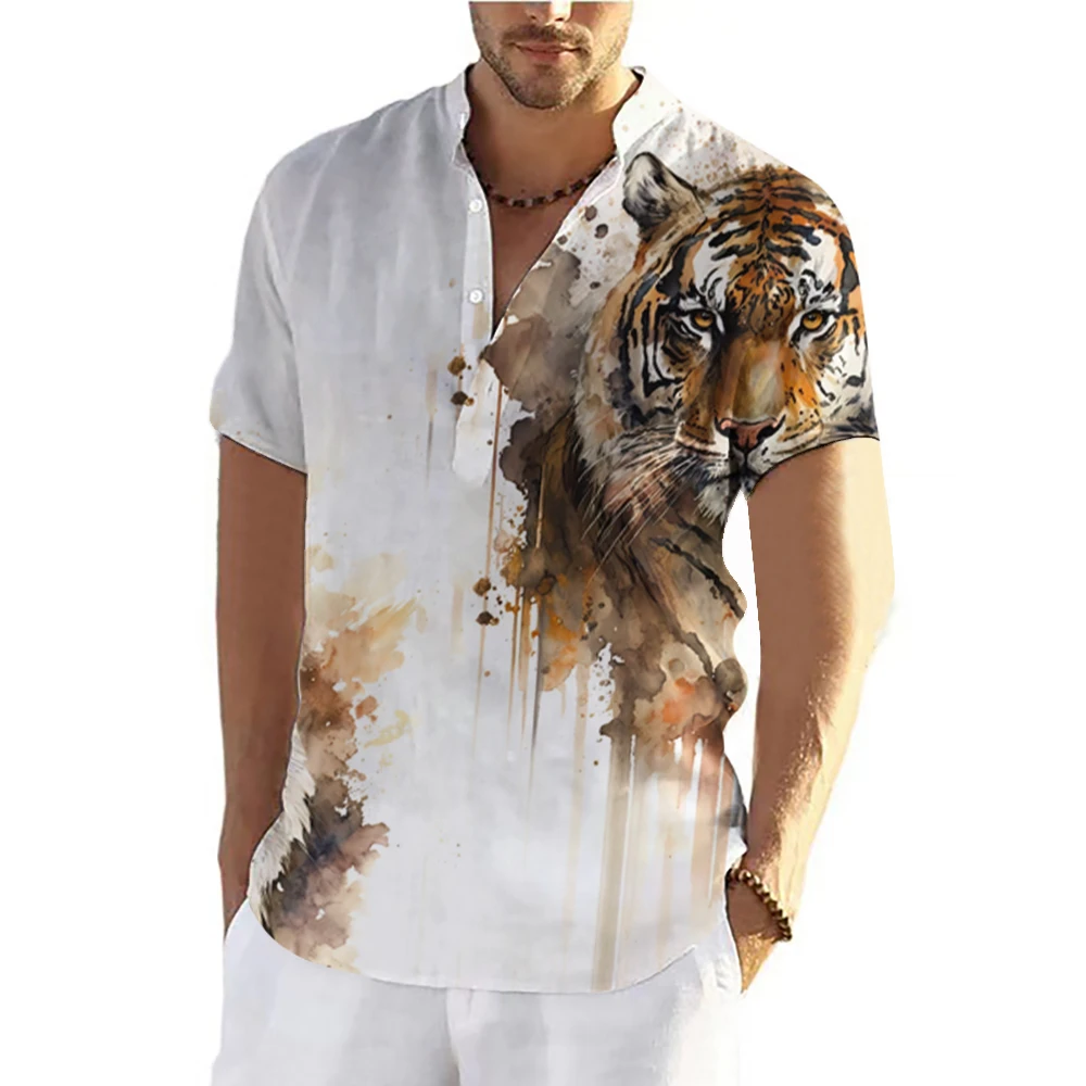 Top Trends: Tiger Shirts For Men T-shirts Short Sleeve Tops Animal Graphic Clothing Streetwear V-Neck Pullovers Summer Men's Shirt Tees 2023 Shoppable Styles