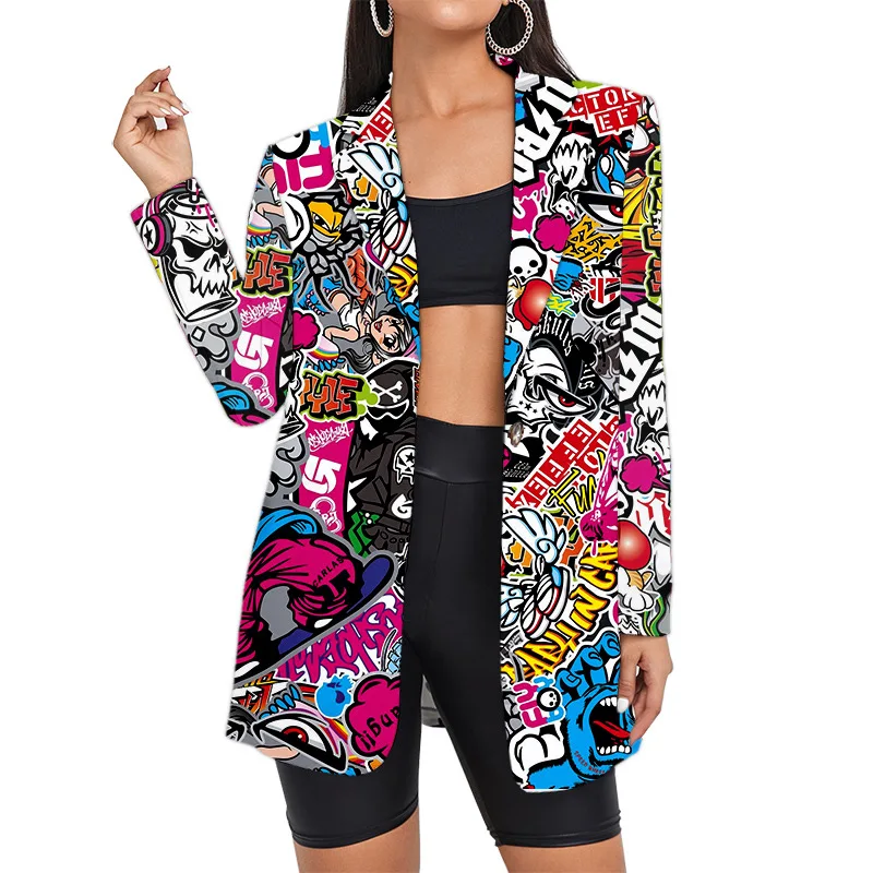 Top Trends: Custom Hip Hop Long Woman Suits Jacket Wholesale Oversized Streetwear Graffiti Blazers Women&#039;s Suit Office Clothing Lady Clothes Shoppable Styles