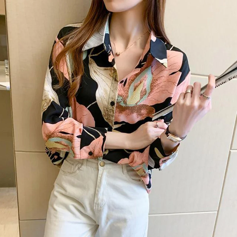 Top Trends: Vintage Printed Chiffon Button Korean Floral Shirt 2022 Autumn New Long Sleeve Commute Female Clothing Tops Loose Casual Blouses Shoppable Styles