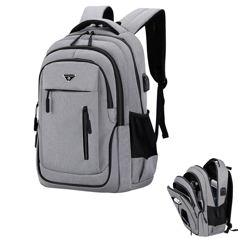 Top Trends: Big Capacity Men Backpack Laptop 15.6 Oxford Gray Solid High School Bags Teen College Student Back Pack Multifunctional Bagpack Shoppable Styles