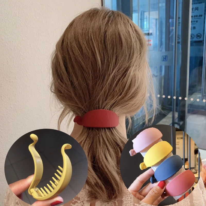 Top Trends: Fashion Large Size Hair Clips Women Girls Sweet Hair Claws Candy Colors Plastic Banana Shape Hairpins Ponytail Holder Headwear Shoppable Styles