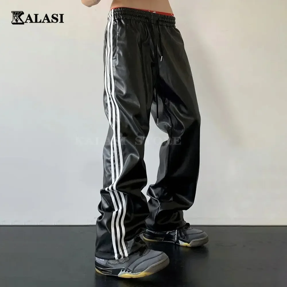 Top Trends: 2023 New Men&#039;s Spring Autumn Loose Straight Casual Mopping Sense Wide-leg Sports Pants High Street Style Leather Pants Shoppable Styles