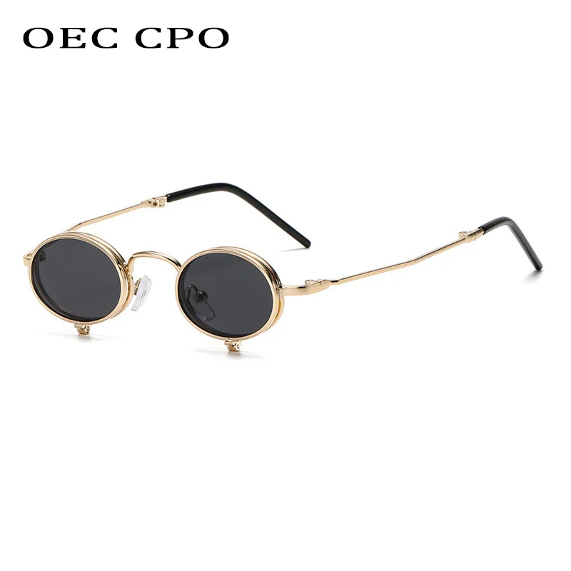 Top Trends: OEC CPO Steampunk Flip Up Sunglasses Men Small Metal Frame Punk Round Sunglasses Women Retro Shades Glasses UV400 Eyeglasses Shoppable Styles