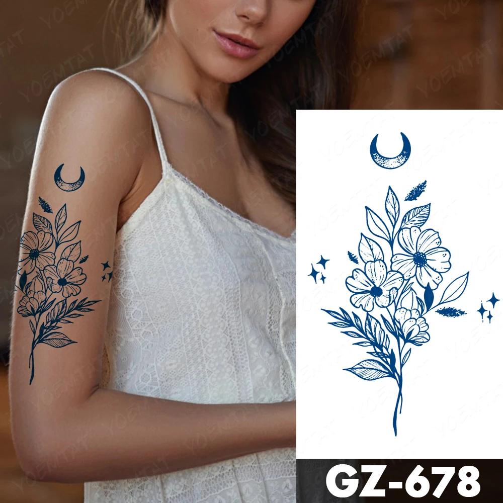 Top Trends: Semi-Permanent Waterproof Temporary Tattoo Stickers Peony Moon Henna Totem Lasting Ink Tatto Women Body Art Herbal Fake Tattoos Shoppable Styles - Image 5