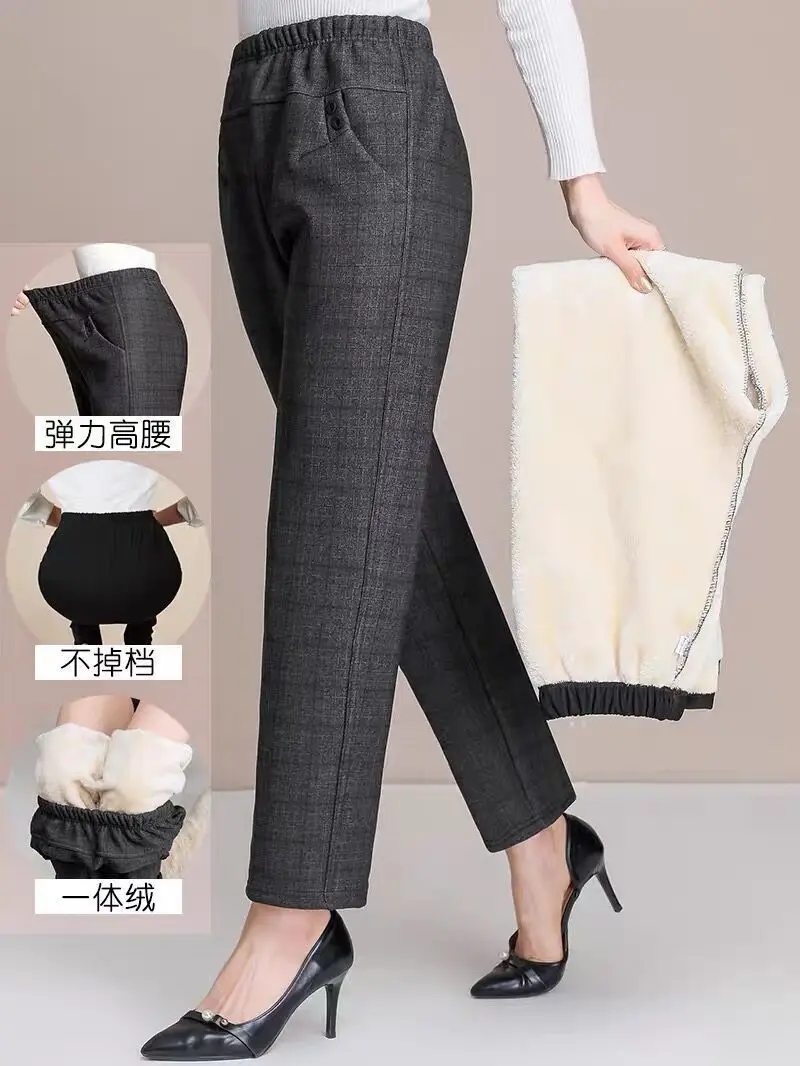 Top Trends: 2023 Autumn And Winter New Middle And Old Age Cotton High Waist Solid Color Straight Tube Pants Simple Commuter Female Pants Shoppable Styles