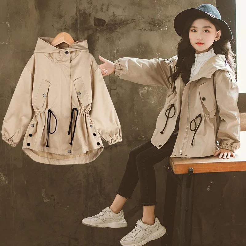 Top Trends: Girls Coat Jacket Cotton Outwear Windbreak 2023 Khaki Spring Autumn Outdoor Teenagers Children&#039;s Clothing Shoppable Styles