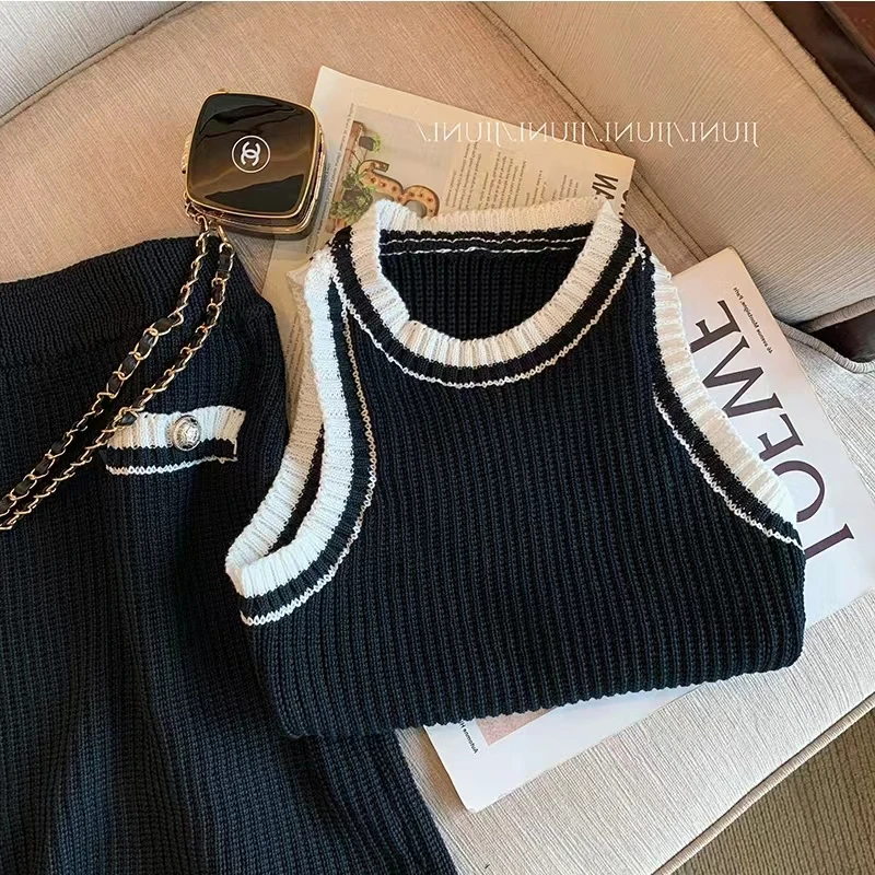 Top Trends: Knitted Two Piece Sets Sexy Elegant Bodycon Women Mini Skirt Suits Tank Top Slim O-neck Summer Vest Korean Casual Knitwear N415 Shoppable Styles - Image 2