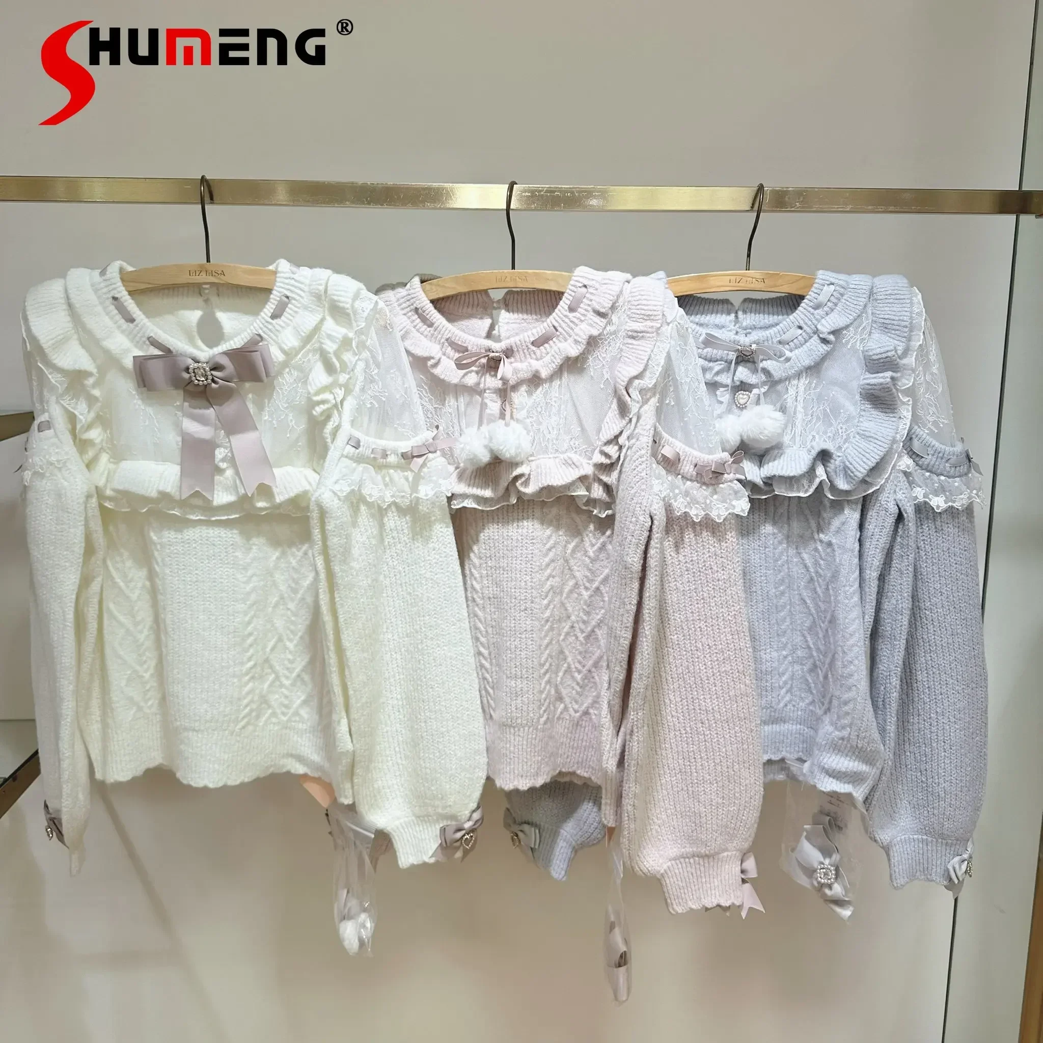 Top Trends: Japanese Style Sweet Bow Sweater For Women 2023 Autumn And Winter Cute Mine Mass-Produced Lace Fur Ball Replaceable Bow Sweaters Shoppable Styles - Image 2