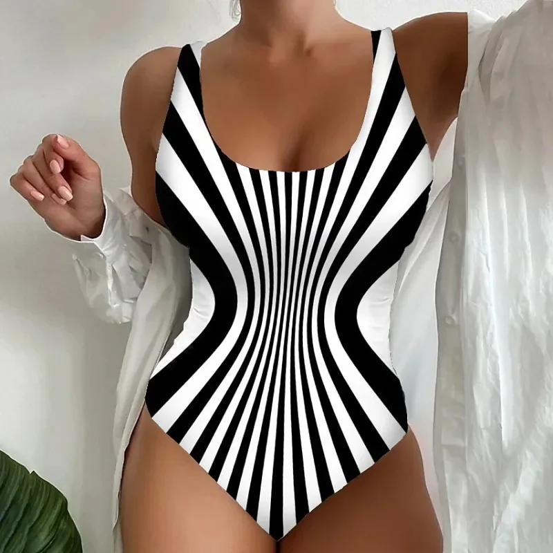 Top Trends: One Piece Striped Print Swimsuit Women Push Up Padded Swimwear Female Backless V-Neck Bathing Suit Bodysuit Beachwear XS-5XL Shoppable Styles