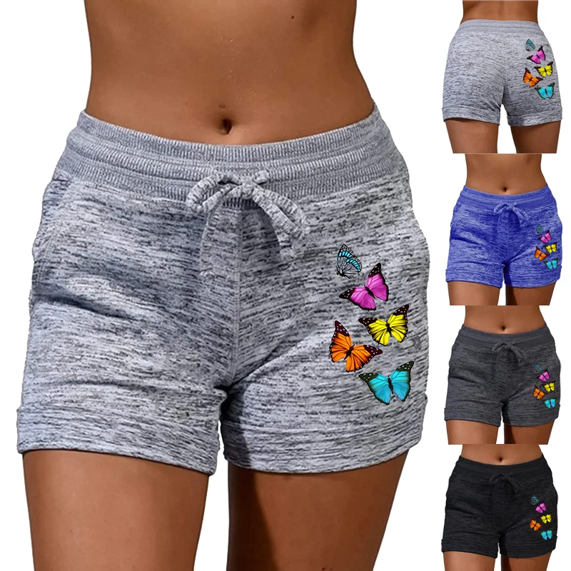 Top Trends: Plus Size Women Summer Outdoor Sports Pants Casual High Waisted Drawstring Shorts Ladies Fashion Butterfly Printed Yoga Shorts Shoppable Styles