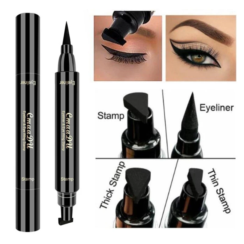 Top Trends: 2 In1 Winged Stamp Liquid Eyeliner Pen Waterproof Fast Dry Black Eye Liner Pencil With Eyeliner Cosmetic Double-ended Eyeliner Shoppable Styles