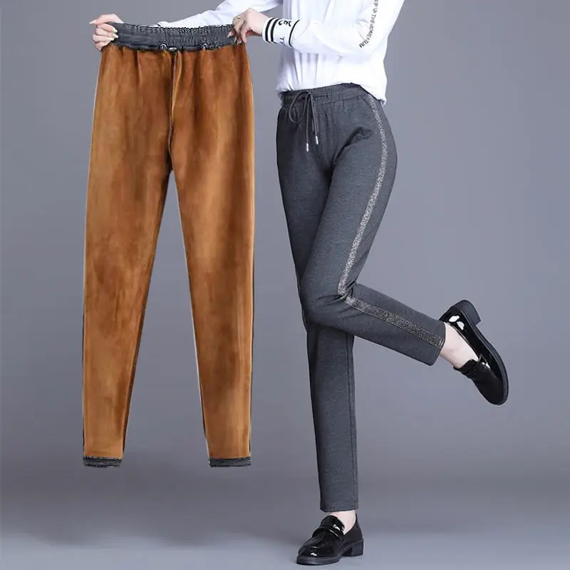 Top Trends: Korean Woman Autumn Winter Fleece Sweatpants Female Lace-up High Waist Fashion Elastic Band Warm Loose Casual Long Trousers 2022 Shoppable Styles