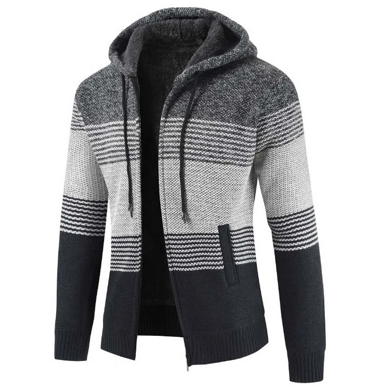 Top Trends: FALIZA New Mens Sweater Coat Autumn Winter Thick Warm Hooded Stripe Wool Sweaters Cardigan Jumpers Zipper Fleece Coat Men MXY103 Shoppable Styles