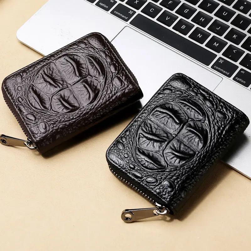 Top Trends: Crocodile Pattern Real Leather Credit Card Holder Cowhide Coin Wallet Women And Men Zipper Bag ID VIP Bank Slim Cards Holders Shoppable Styles