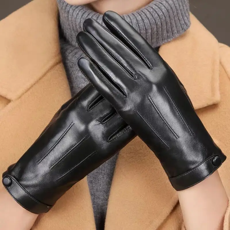 Top Trends: Winter Gloves Women Black PU Leather Cashmere Warm Driving Gloves Mittens Touch Screen Waterproof Tactical Gloves Unisex Shoppable Styles