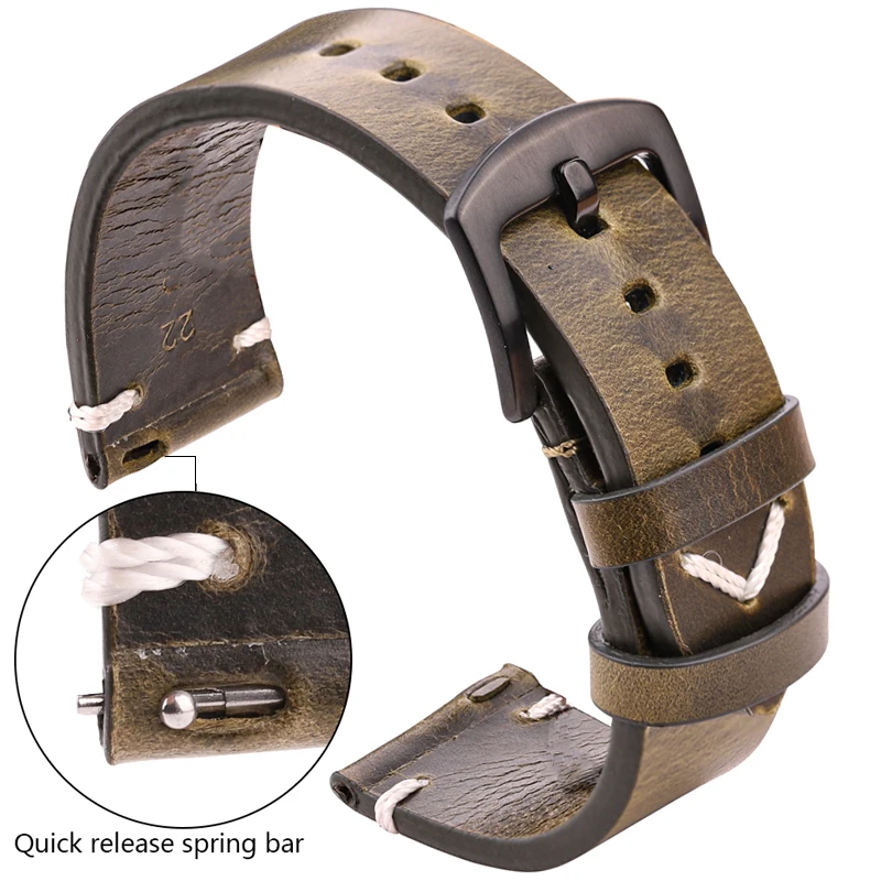 Top Trends: Oil Wax Genuine Leather Watch Band Handmade Cowhide Strap Women Men 18mm 20mm 22mm 24mm Quick Release Vintage Belt Accessories Shoppable Styles