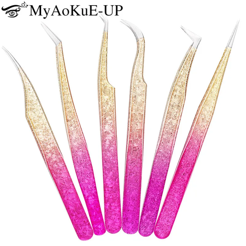 Top Trends: 1pcs Eyelash Tweezers Eyebrow Clip Ice Flower Art Design 3D High Precision Stainless Steel Lash Extension Tweezer Makeup Tool Shoppable Styles