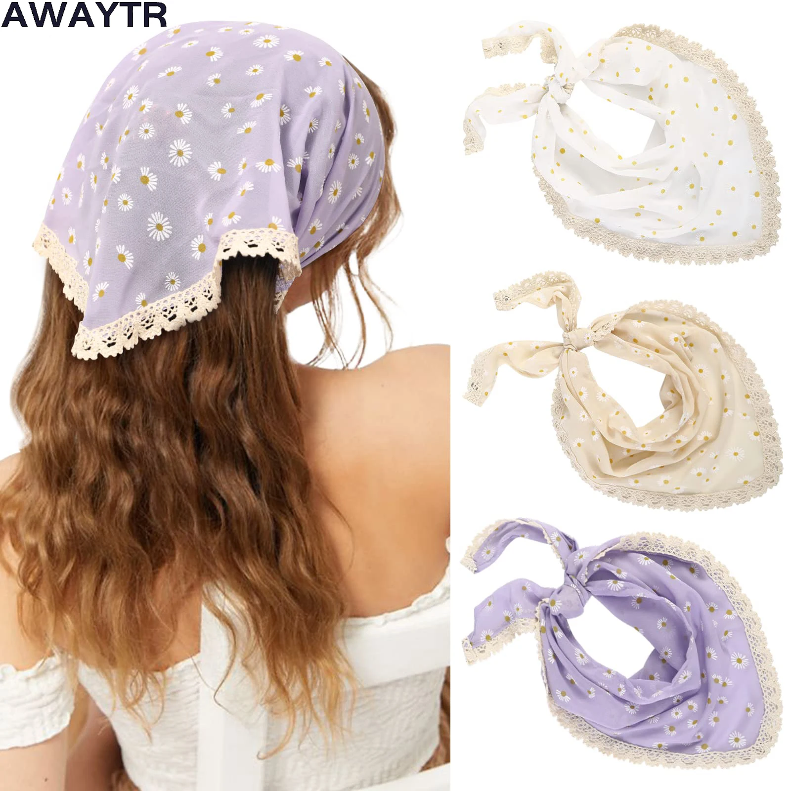 Top Trends: AWAYTR Floral Print Hair Scarf Bohemia Bandana Elastic Hair Band Triangle Scarf Kerchief Women Girl Hair Accessories Headscarf Shoppable Styles