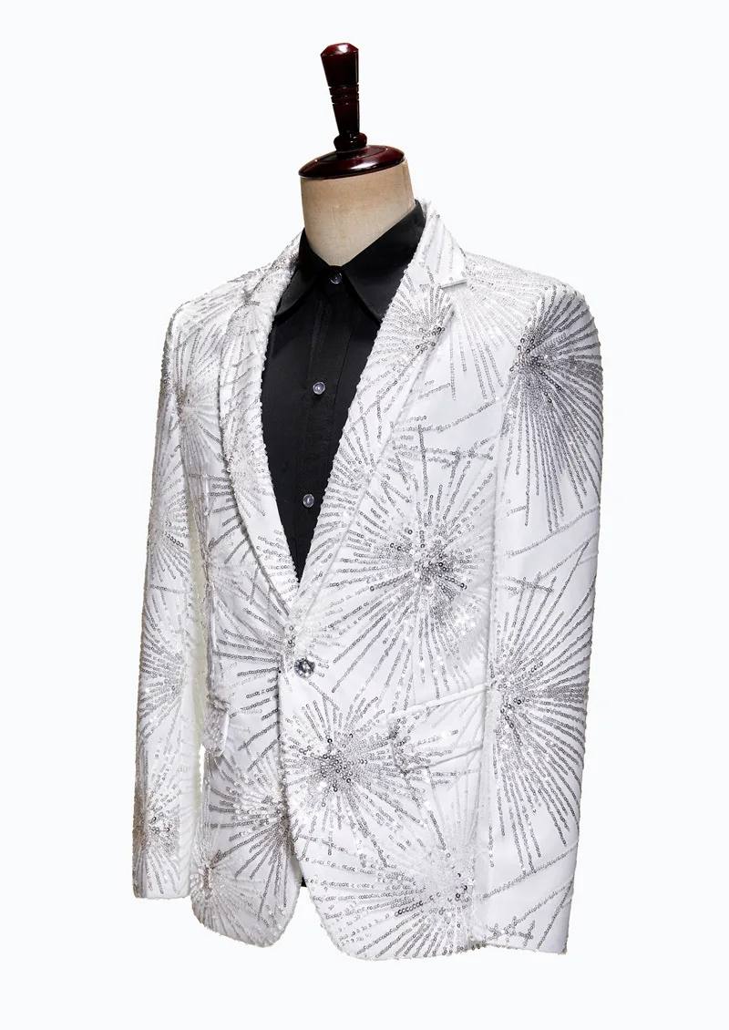 Top Trends: Men Fireworks Sequin Suit Jacket Shawl Lapel One Button Stage Party Prom Cotume White Black Chic Male Wedding Dress Blazer Coat Shoppable Styles - Image 4