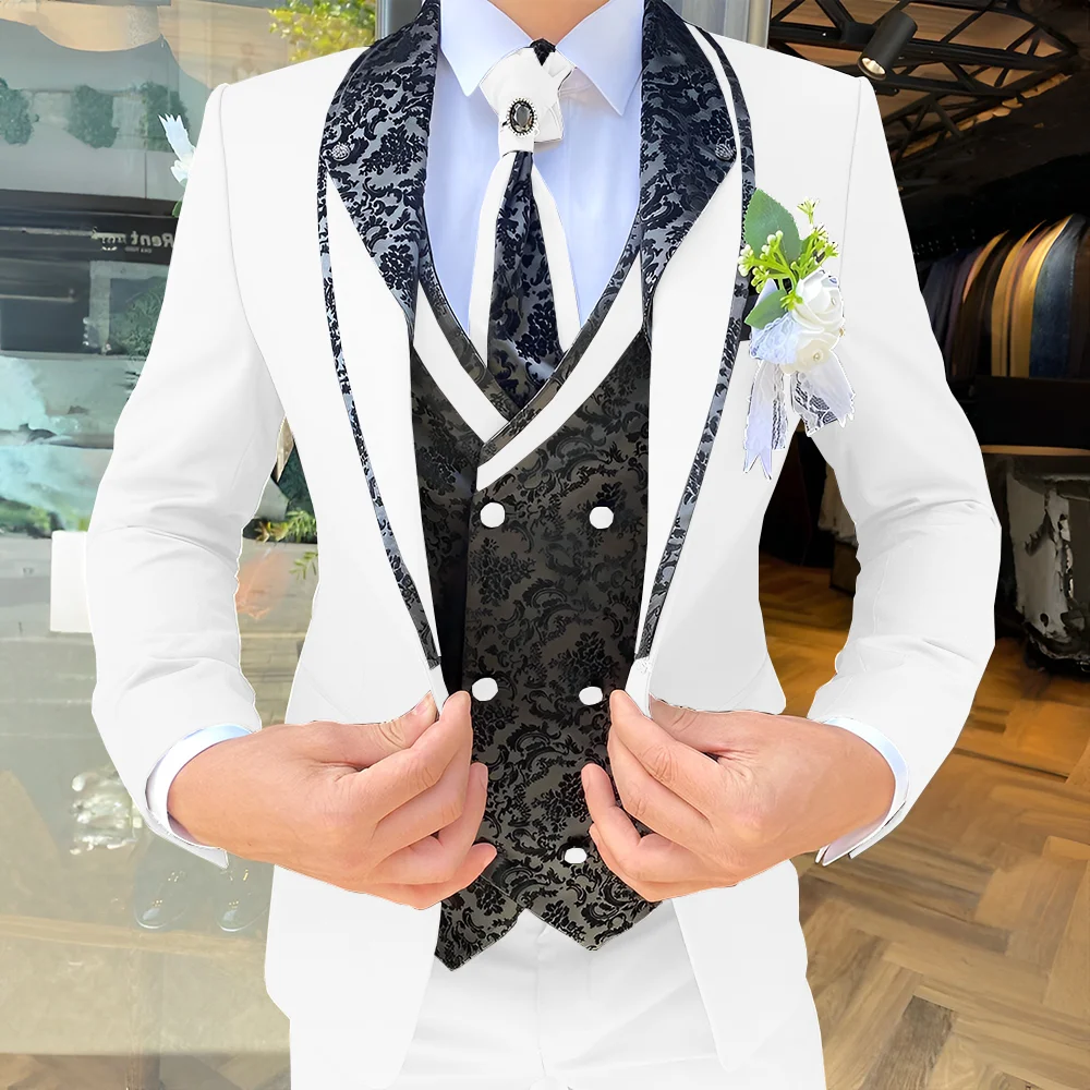 Top Trends: Handsome Men&#039;s Suit 3-piece Elegant Groom Wedding Tuxedo Jacket Pants Vest Customized Formal Blazer For Male Shoppable Styles