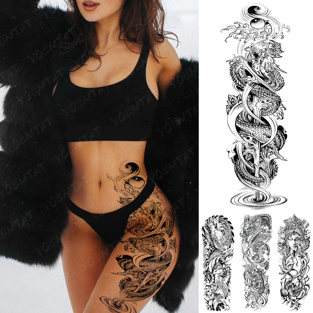 Top Trends: Large Full Arm Waterproof Temporary Tattoo Sticker For Men Women Traditional Dragon Lotus Body Art Thigh Arm Fake Sleeve Tattoos Shoppable Styles