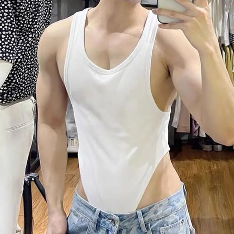 Top Trends: Comfortable Printing Men's Homewear 2023 New Round Neck Slim Casual Tank Tops Korean Style Personality Motion Bottoming Shirt Shoppable Styles