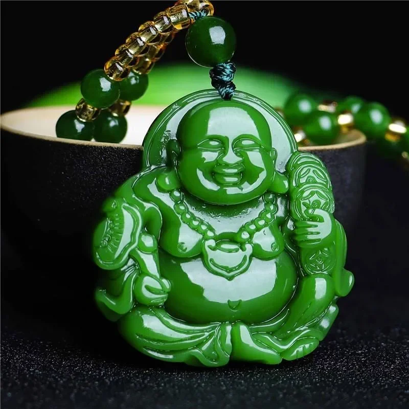 Top Trends: Chinese Green Jade Maitreya Buddha Pendant Necklace Charm Jadeite Jewelry Carved Amulet Fashion Accessories Gifts For Women Men Shoppable Styles