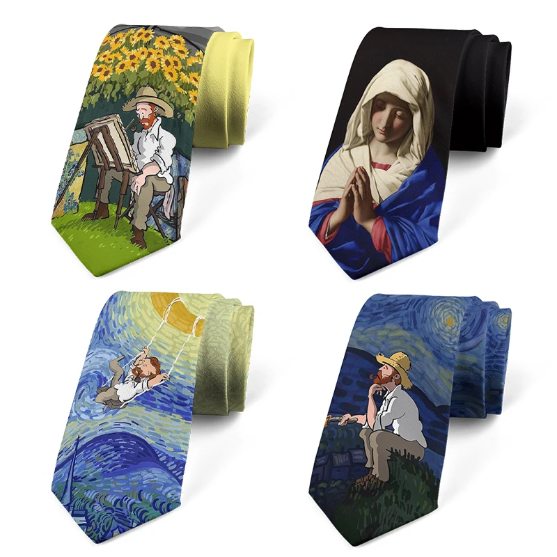 Top Trends: 3D Printed Harajuku Fashion Unisex Tie Classic Oil Painting High Quality Novelty Tie Personalized Dating Wedding Party Tie Shoppable Styles