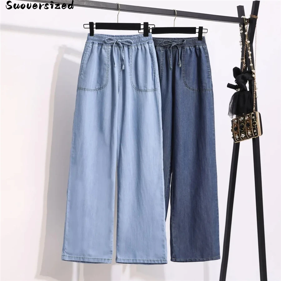 Top Trends: Elastic High Waist Straight Leg Jean Women Casual Baggy Pant Thin Denim Trouser Oversize 5xl Vintage Vaquero Streetwear Pantalon Shoppable Styles