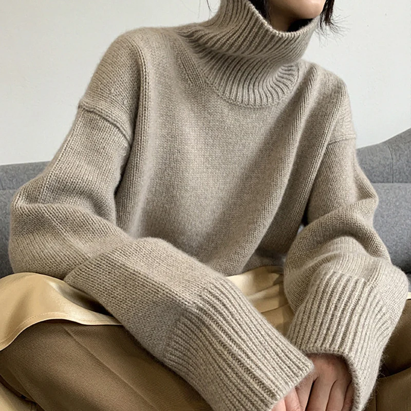 Top Trends: 2022 Autumn And Winter New Thick Cashmere Sweater Women High Neck Pullover Sweater Warm Loose Knitted Base Sweater Jacket Tops Shoppable Styles