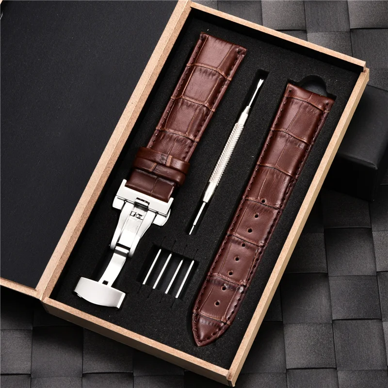 Top Trends: Embossed Genuine Leather Watchbands With Box Stainless Steel Buckle Straps 17 / 18 / 19 / 20 / 21 / 22 / 23 / 24mm Business Watch Strap Shoppable Styles