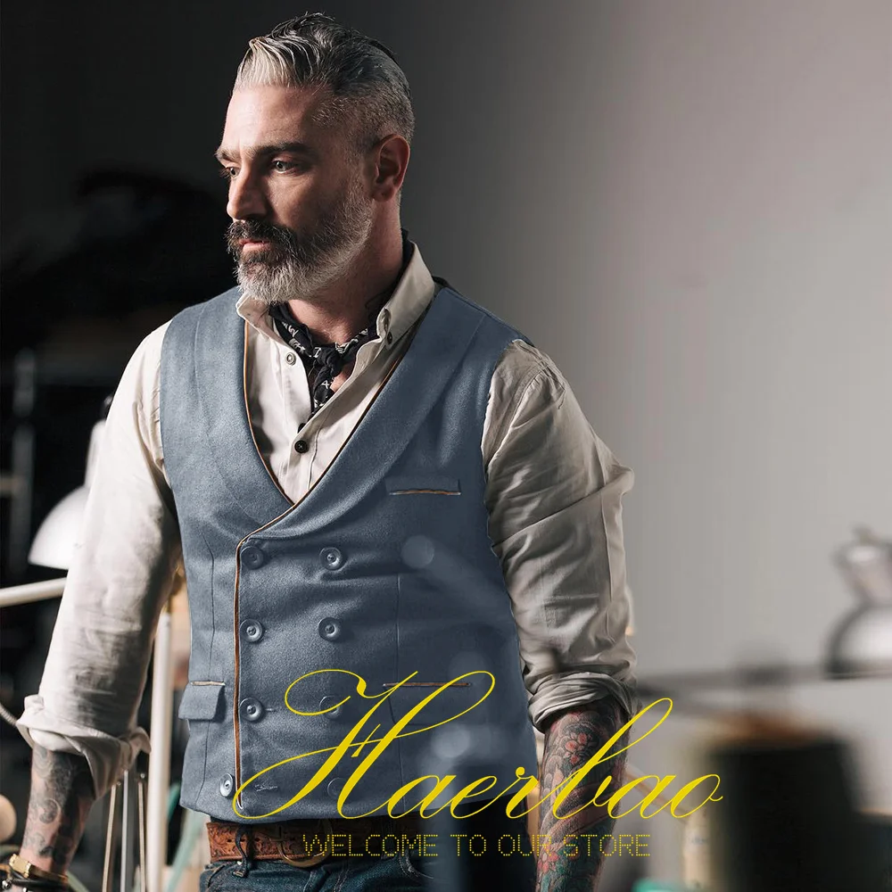 Top Trends: Black Men's Herringbone Vest Double Breasted Vintage Style Vest Work Casual Waistcoat Men's Sleeveless Jacket Shoppable Styles - Image 6