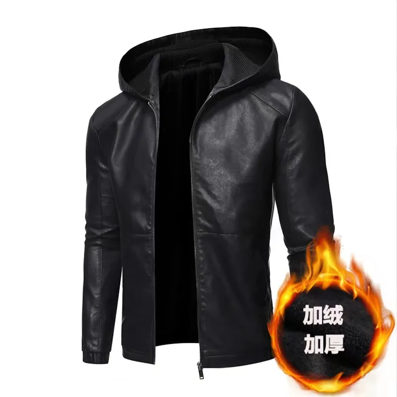 Top Trends: Hood Mens Leather Jacket Motorcycle Winter Autumn Fleece Warm PU Biker Vintage Coat Male Moto Casual Slim Pilot Leather Jackets Shoppable Styles