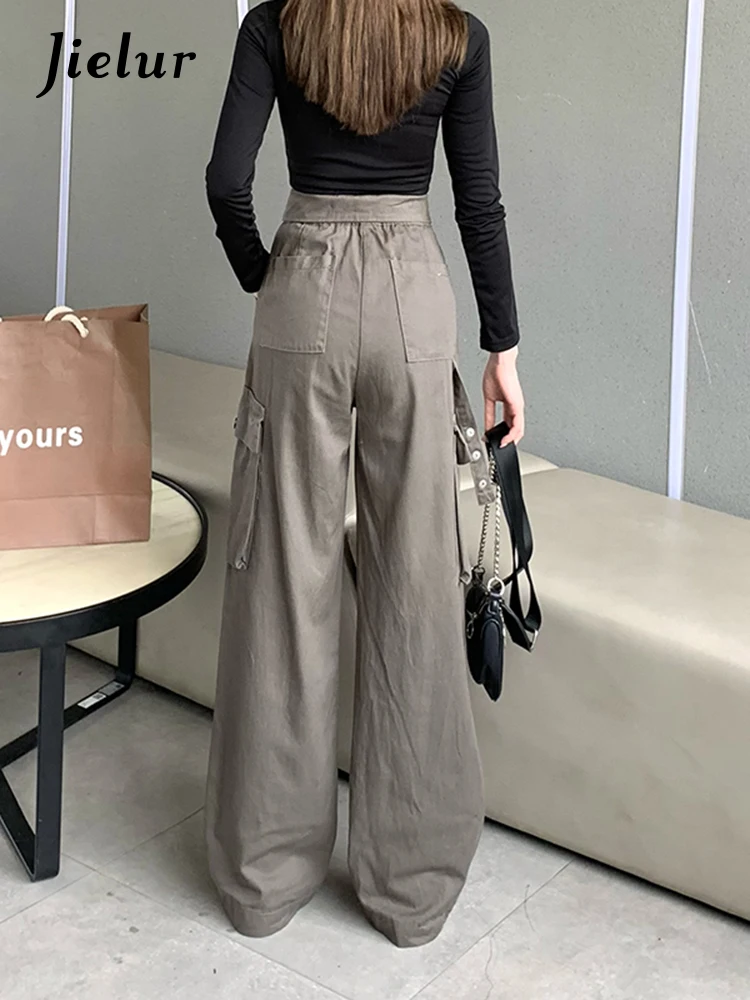 Top Trends: Jielur American Street Simple Cargo Pants Female Casual Loose Slim Women Straight Pants Gray High Waisted Fashion Woman Pants Shoppable Styles - Image 6