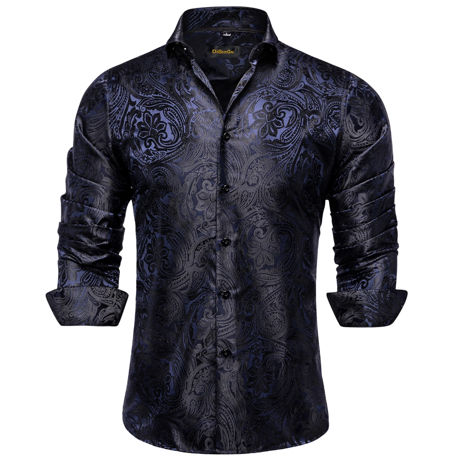 Top Trends: Luxury Blue Black Paisley Silk Shirts For Men Long Sleeve Wedding Party Prom Tuxedo Dress Shirt Casual Designer Clothing Shoppable Styles