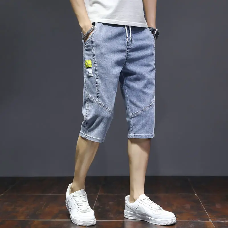 Top Trends: Koreon Summer Men Slim Capris Denim Shorts Streetwear Fashion New Essentials Elastic Waist Big Size Male Straight Casual Jorts Shoppable Styles