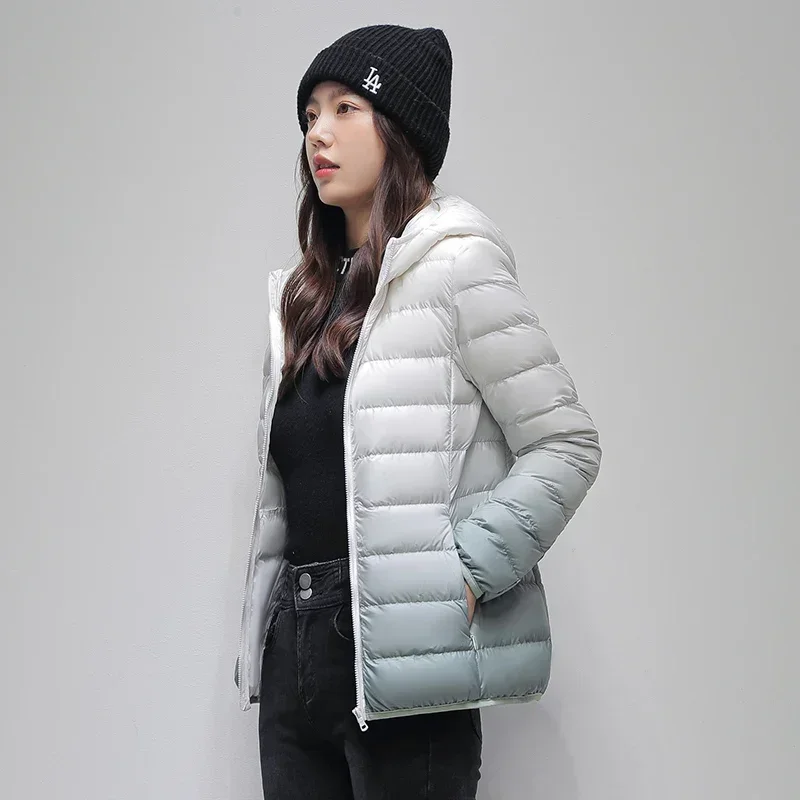 Top Trends: Winter Women's Gradient Casual Down Jacket Outdoor Windproof Hooded Jacket Women's Portable Slim Fit Thermal Jacket Shoppable Styles