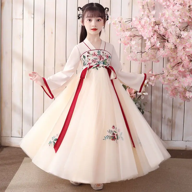 Top Trends: Autumn Champagne Pink Hanfu Children Chinese Style Princess Dress Skirt Little Super Cute Girl Ancient Costume For Kawaii Girls Shoppable Styles