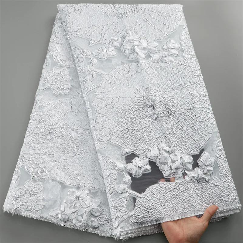 Top Trends: African Tulle Brocade Jacquard Lace Fabric 2024 5 Yards White Nigerian Gilding Jacquard Fabric For Wedding Party Dress 3034A Shoppable Styles