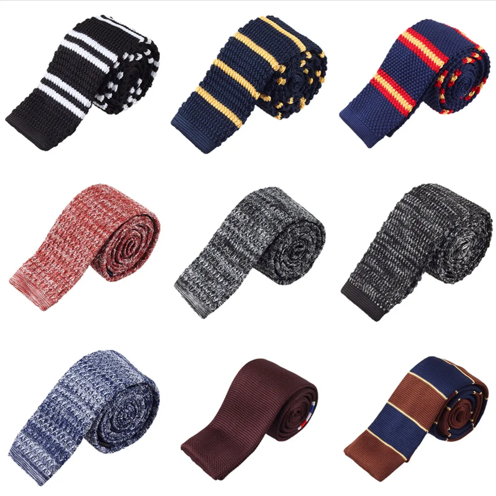 Top Trends: Fashion Skinny Ties For Men Wedding Party Accessories Cotton Knitted Black Blue Gray Red Brown Mens Casual Slim Necktie Shoppable Styles