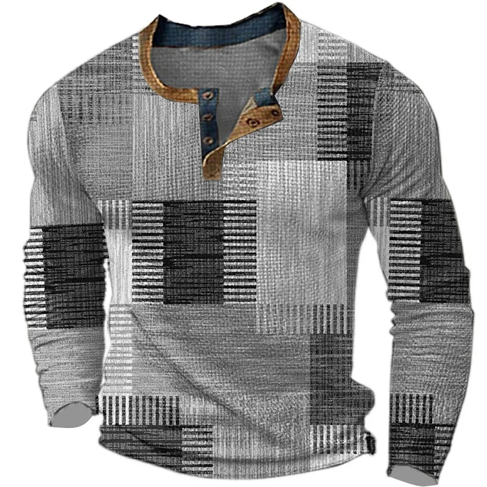 Top Trends: Men&#039;s Cotton T Shirt Graphic Color Block Print Henley Shirt Oversized Apparel Outdoor Casual Long Sleeve Men Button Up Clothing Shoppable Styles