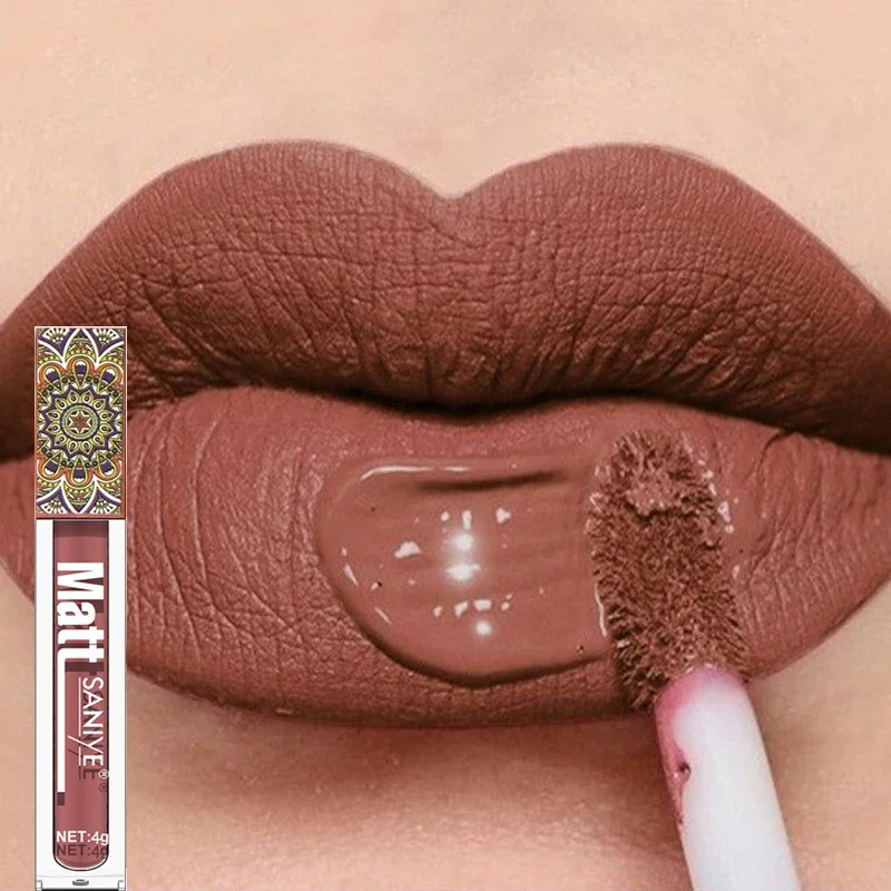 Top Trends: Waterproof Matte Nude Lip Gloss Brown Nude Pigment Dark Red Long Lasting Velvet Liquid Lipstick Women Makeup Lip Glaze 1PCS Shoppable Styles