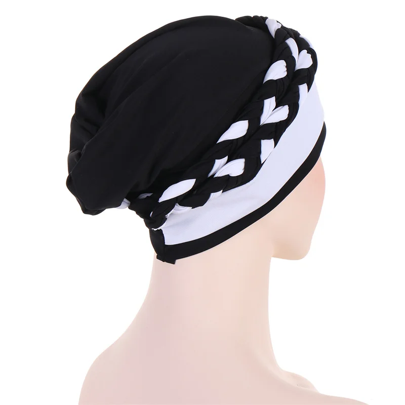 Top Trends: India Black White Braid Modal Jersey Turban Hats Beanie Bonnet Canner Islamic Headwear Cancer Chemo Caps Muslim Hair Loss Covers Shoppable Styles - Image 4