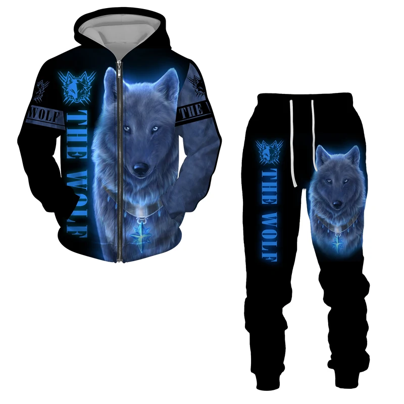 Top Trends: Zipper Men's Hoodie Pants Sets Wolf 3D Print Golf Y2k Tracksuit Casual Oversized Fashion Sweatshirts Clothes For Men Clothing Shoppable Styles - Image 4