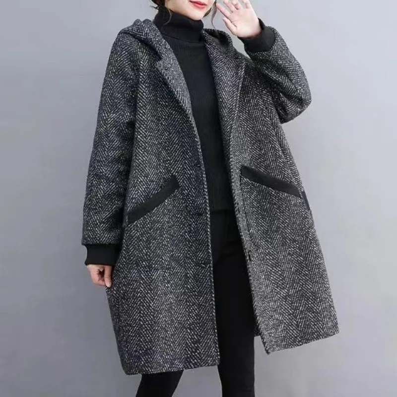 Top Trends: Women&#039;s Autumn Winter Fashion Solid Color Hooded Panel Button Pocket Korean Long Sleeve Loose Medium Length Plush Thickened Coat Shoppable Styles