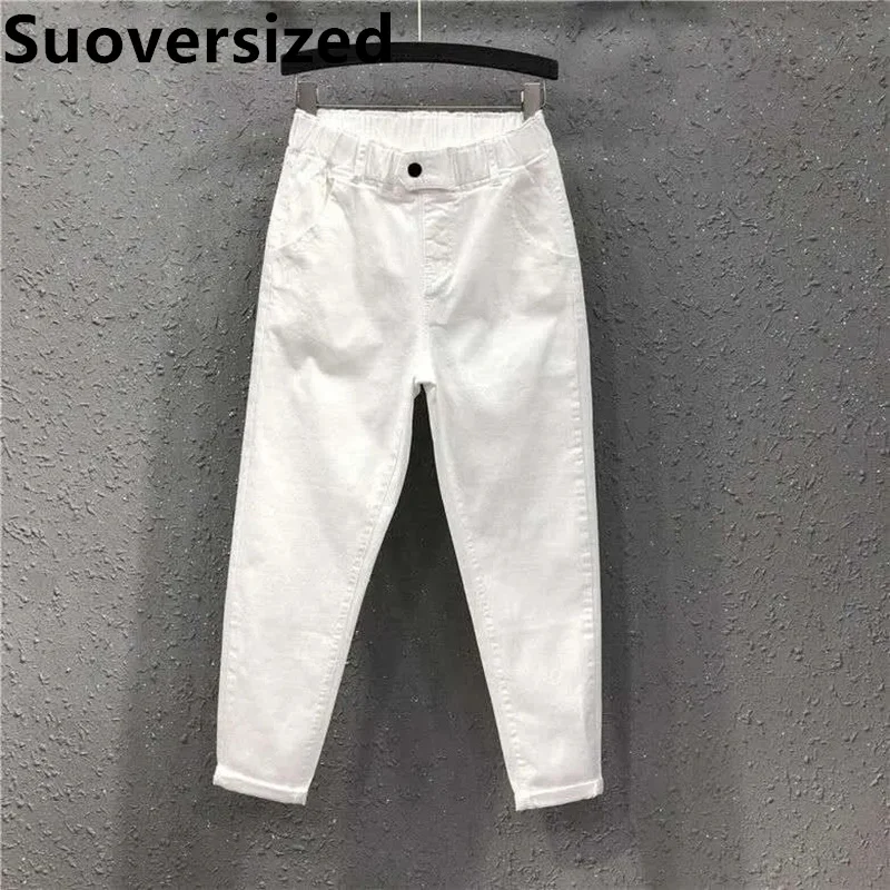 Top Trends: Women&#039;s Ankle-length Faux Jeans Spring Fall White Denim Pants Baggy Casual Harem Vaqueros Elastic High Waist Straight Trousers Shoppable Styles